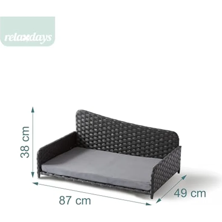 Relaxdays Hundebett Rattan XL, erhöhtes Hundesofa mit abnehmbarem Kissen, wetterfest für Indoor & Outdoor, grau, HBT: 38x87x49 cm – Bild 4