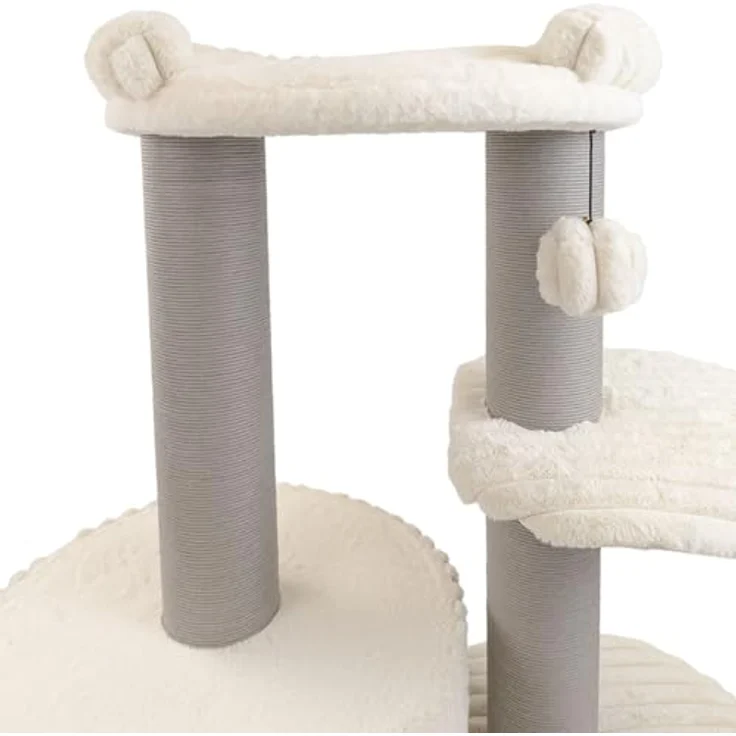 CanadianCat Company Kratzbaum Edward Beige, 158 cm hoch, Katzenbaum mit Höhle, Liegeplattform, Kratzsäulen und Spielzeug, 68 x 68 cm – Bild 5