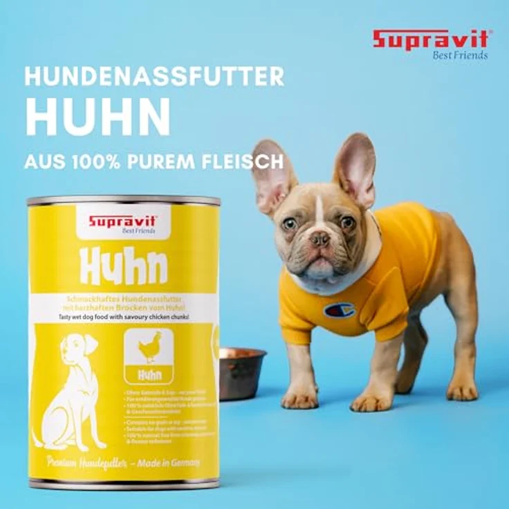 Supravit Nassfutter Huhn für Hunde, 12 x 410g, getreidefrei, ohne Zusatzstoffe, leicht bekömmlich – Bild 2