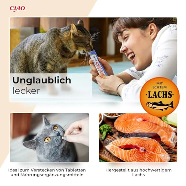 INABA Churu Salmon, Katzensnacks Variety Pack mit Lachs, Thunfisch, Huhn und Jakobsmuschel, 40 × 14 g, hoher Feuchtigkeitsgehalt, ohne Getreide – Bild 5