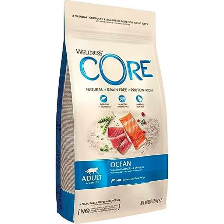 Wellness CORE Ocean, Katzenfutter trocken mit Lachs & Thunfisch, 1,75 kg, getreidefrei, ohne Zuckerzusatz, hoher Fleischanteil, fördert glänzendes Fell – Bild 1