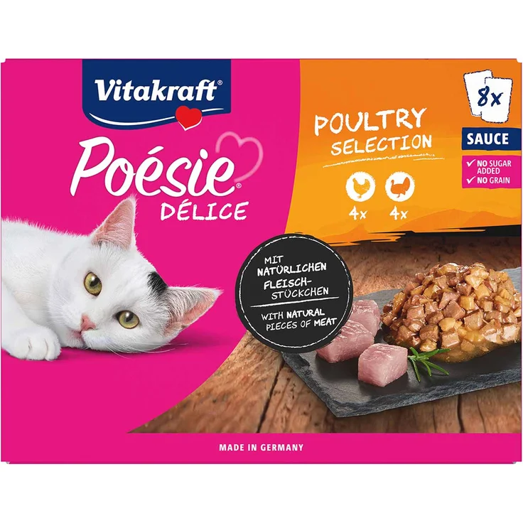Vitakraft Poésie Délice Poultry Selection, Nassfutter für ausgewachsene Katzen, 8x85g