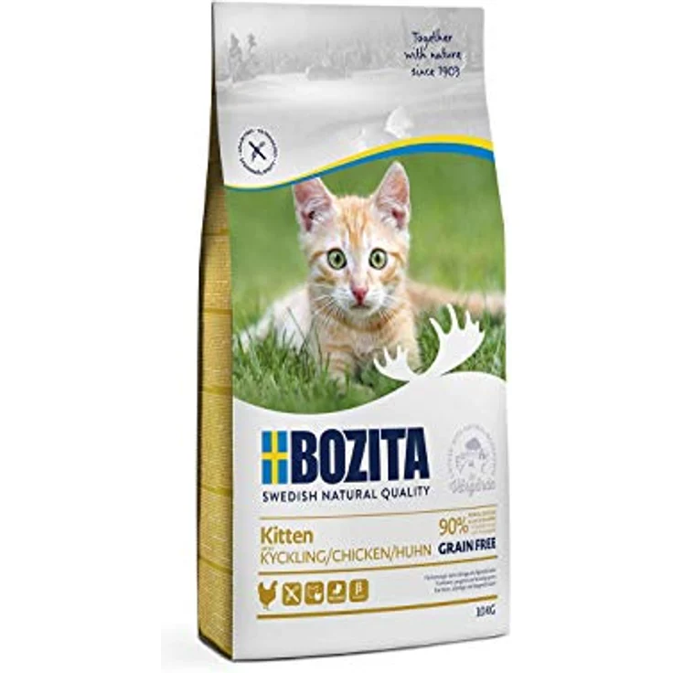 Bozita Kitten Getreidefrei Huhn, 10 kg Trockenfutter mit 34% Protein und 20% Fett, für junge Katzen und säugende Muttertiere, unterstützt Wachstum und Gesundheit – Bild 1