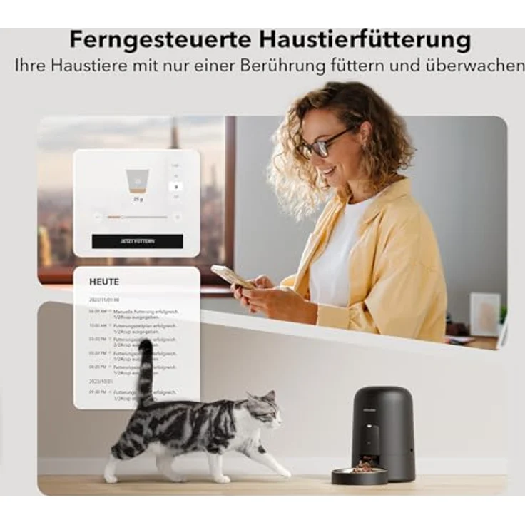 PETLIBRO Futterautomat Katze, Kabelloser 2,4G WiFi Futterspender mit APP-Steuerung, 2L Edelstahlnapf, Wiederaufladbarer Akku mit 30 Tagen Laufzeit – Bild 4