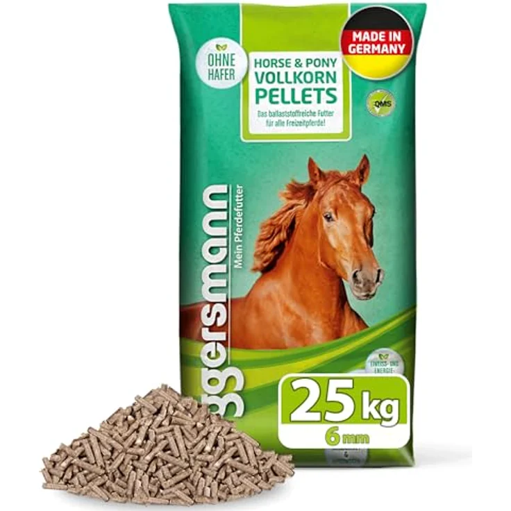 Eggersmann Mein Pferdefutter Horse & Pony Vollkorn Pellets 6 mm, 25 kg – Eiweißreduziertes Ergänzungsfutter ohne Hafer für Freizeitpferde – Bild 1