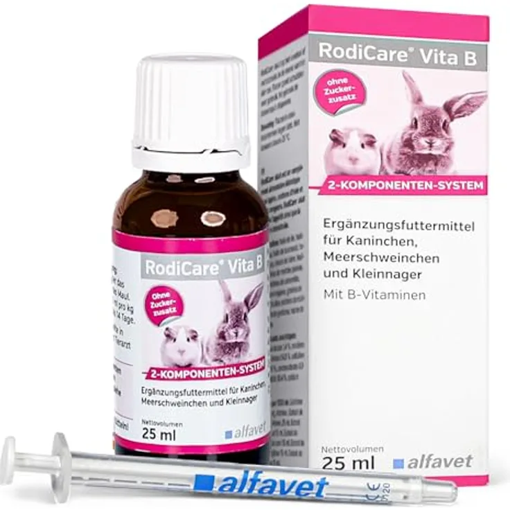 Alfavet RodiCare Vita B, B-Vitamine Ergänzungsfuttermittel für Kaninchen, Meerschweinchen und Kleinnager, 25ml mit Dosierspritze, hochkonzentriert und ohne Zuckerzusatz