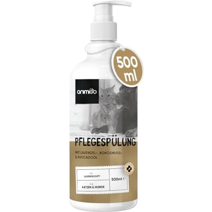 animigo Conditioner für Hunde & Katzen, 500ml Spülung mit Kokosöl & Avocadoöl, für Langhaar & Kurzhaar, bei Juckreiz & trockener Haut, ohne Parfüm