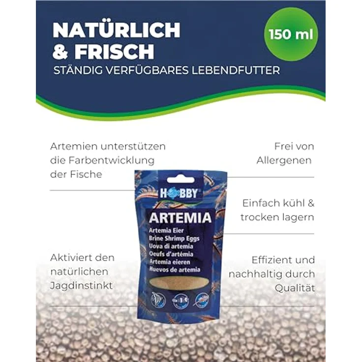 HOBBY Aquaristik Artemia Eier, 150 ml, Lebendfutter zur Zucht von Artemia-Nauplien, nährstoffreiche Ernährung für Aquarienfische – Bild 4