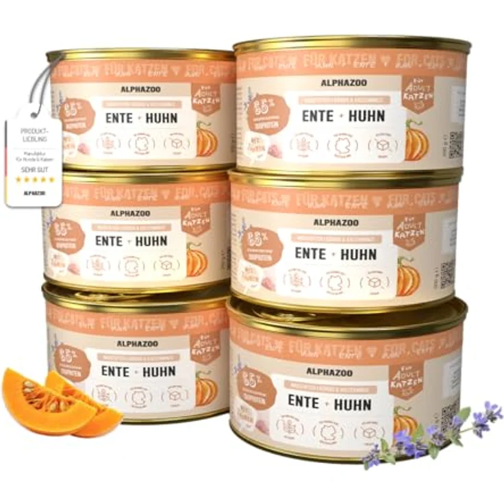alphazoo Katzenfutter Ente + Huhn 6x200g – Getreidefreies Premium-Nassfutter mit Lachsöl, reich an Protein & Taurin – Made in Germany – Bild 1