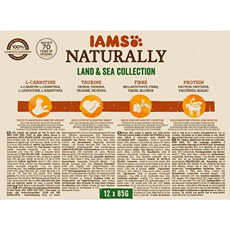 IAMS Naturally Senior Katzenfutter Nass in Sauce, 12 x 85 g, mit Lachs und Lamm für ältere Katzen, Land & Sea Collection, ohne künstliche Zusätze – Bild 2
