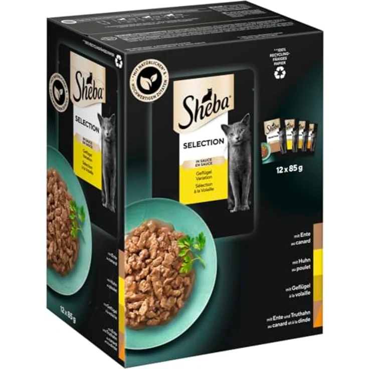 Sheba 96 x 85 g Varietäten Frischebeutel, Selection in Sauce Geflügel Variation für ausgewachsene Katzen, ohne künstliche Aromastoffe und Konservierungsstoffe – Bild 2