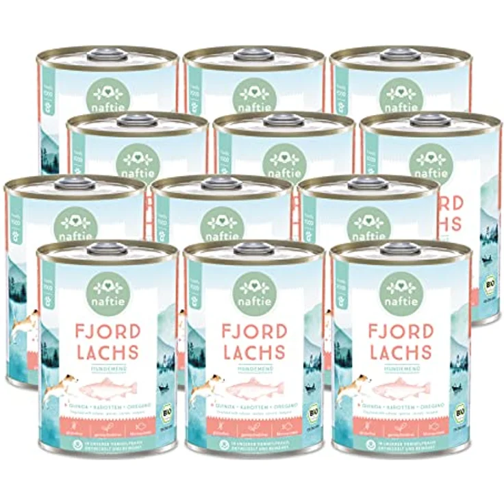 naftie Bio Hundefutter Fjord Lachs, Premium Nassfutter Menü mit Lachs-Fisch & Quinoa, getreidefrei, glutenfrei, purinarm, Diät-Futter, 12x 400g – Bild 1