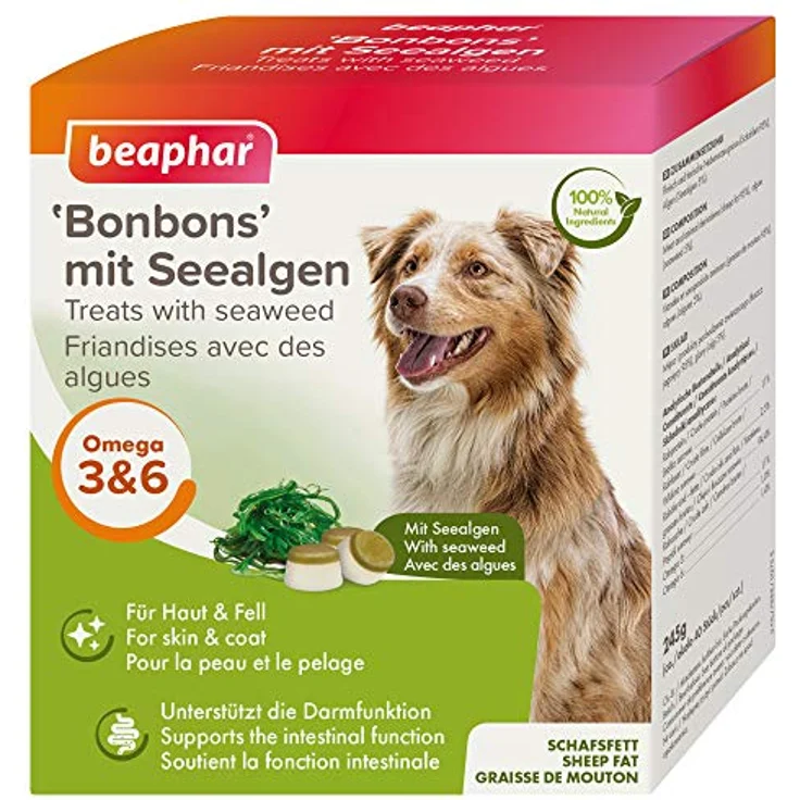 BEAPHAR Bonbons mit Seealgen für Hunde, Schafsfett und Seealgen, fördert gesundes Fell und Verdauung, 40 Bonbons, 245 g – Bild 1