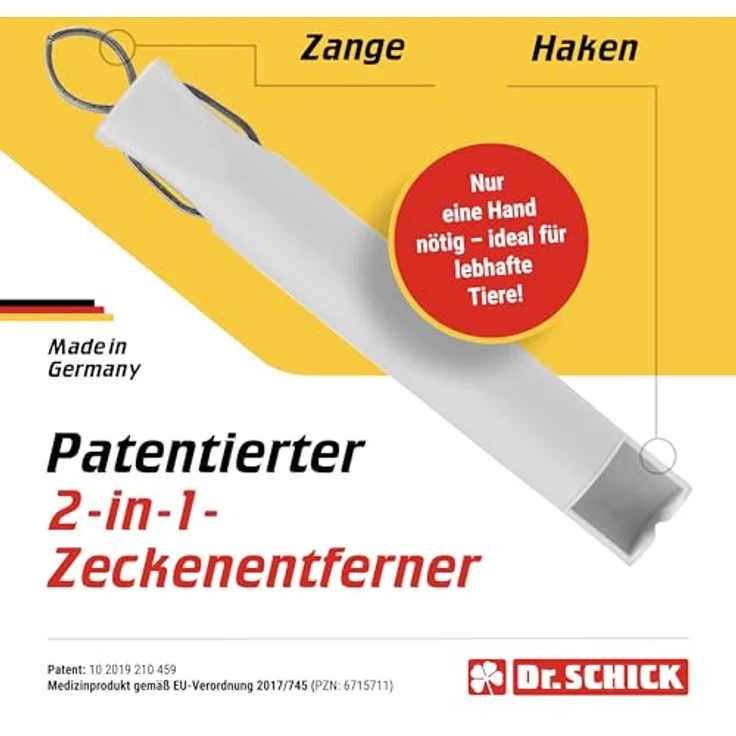 Dr. Schick Zeckenzange Ultra Chirurgenstahl, 2-in-1 Zeckenhaken & Zeckengreifer für Hunde, Katzen & Co., patentierter Mechanismus zur einfachen Zeckenentfernung – Bild 2
