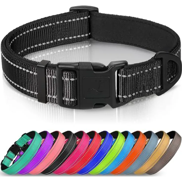 Joytale Gepolstertes Hundehalsband Breit, Verstellbar aus Neopren Nylon, Reflektierend, XS, Schwarz