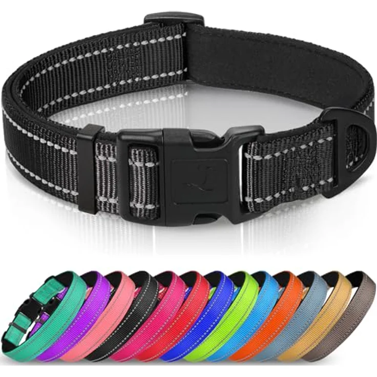 Joytale Gepolstertes Hundehalsband Breit, Verstellbar aus Neopren Nylon, Reflektierend, XS, Schwarz – Bild 1