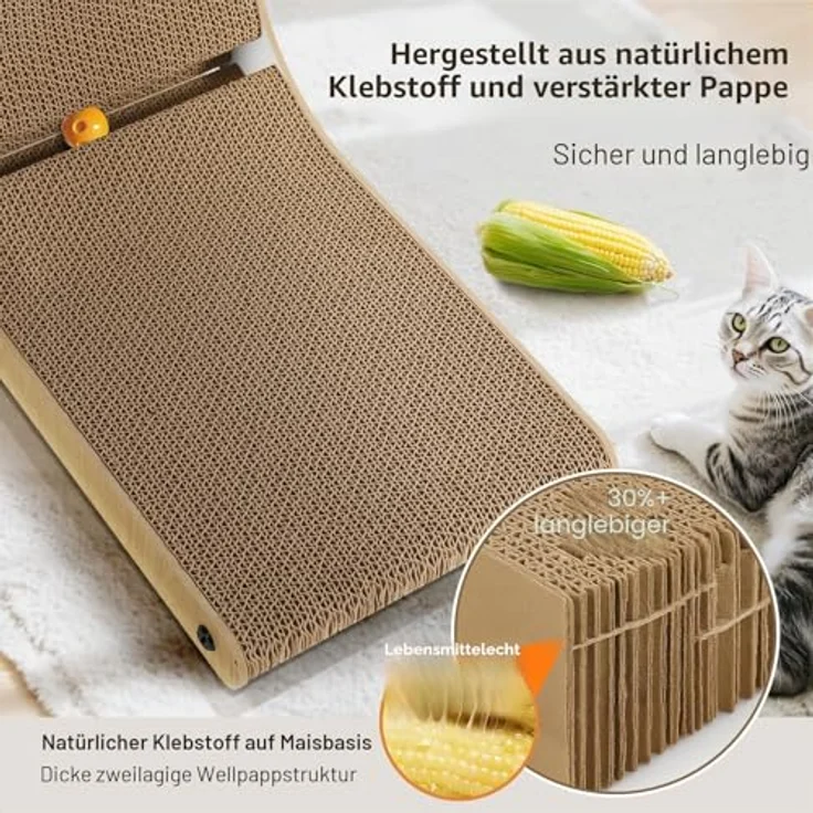 Gimars L-förmiges Kratzbrett für Katzen, 68 cm hoch, langlebige Wellpappe mit Plüschball, idealer Möbelschutz und Spielvergnügen – Bild 2