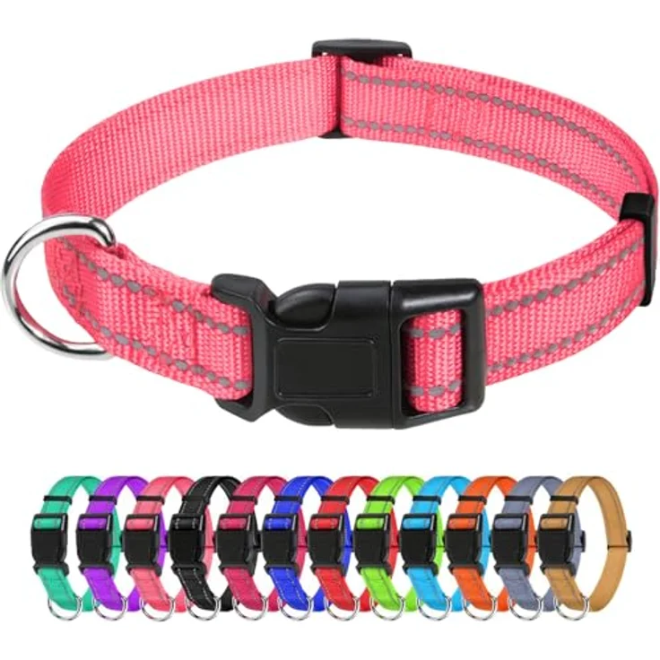 TagME Nylon Hundehalsband, Verstellbares Reflektierendes Halsband mit Sicherheitsschnalle für Kleine Hunde, Rosa, 2.0 cm Breite – Bild 1