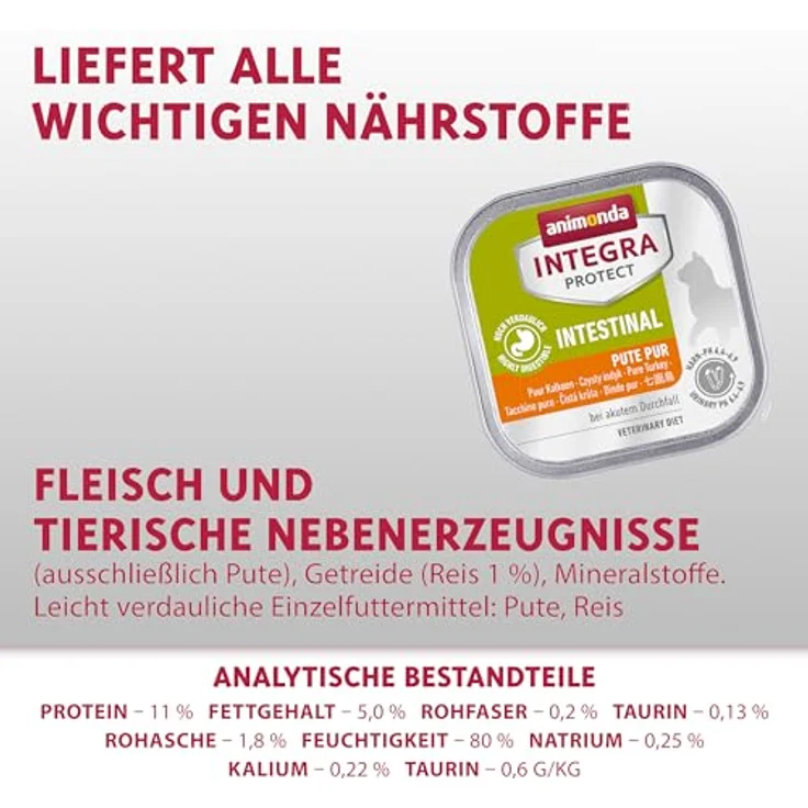 Animonda INTEGRA PROTECT Intestinal Pute Pur, Katzen Diätfutter bei Durchfall & Erbrechen, leicht verdauliches Nassfutter mit Pute und Reis, 16 x 100 g – Bild 3