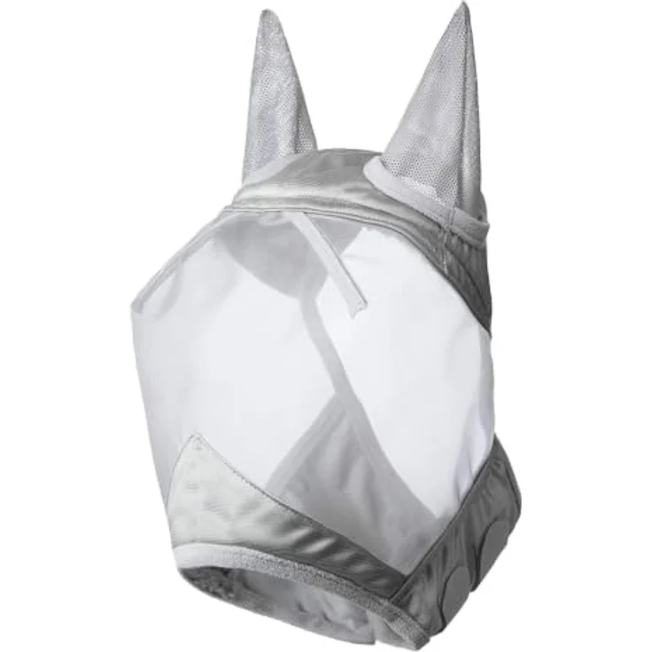 Harrison Howard CareMaster Midge-Proof Fleece Polsterung Pferde Fliegenmaske mit UV-Schutz und Ohrenschutz, Silber, Pony (S) – Bild 2