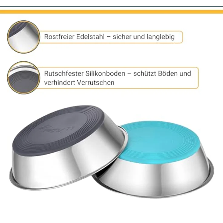 PEGGY11 Edelstahl Futternapf für kleine und mittelgroße Hunde, 720 ml, rutschfest mit Silikonboden, stabil & leise, 2er Set – Bild 4