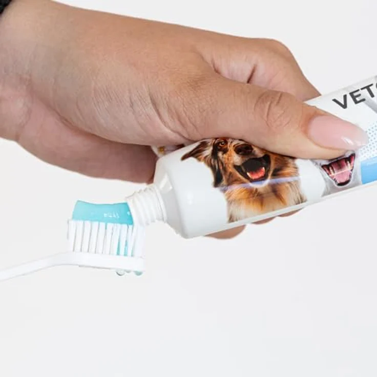 Vetocanis Bio00068 Zahnpflegeset für Hunde, mit Zahnbürste, Zahnpasta mit Biscuit-Geschmack und Massagebürste, für gesunde Zähne und frischen Atem, 1 Stück – Bild 3