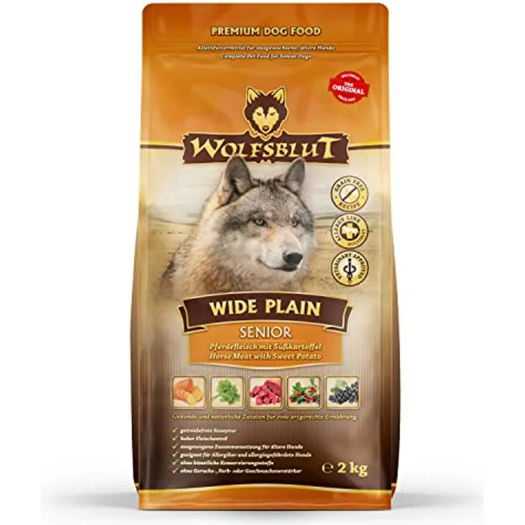 WOLFSBLUT Wide Plain Senior, Hundefutter für ältere Hunde mit Pferd und Süßkartoffel, 2 kg, getreidefrei und leicht verdaulich – Bild 1