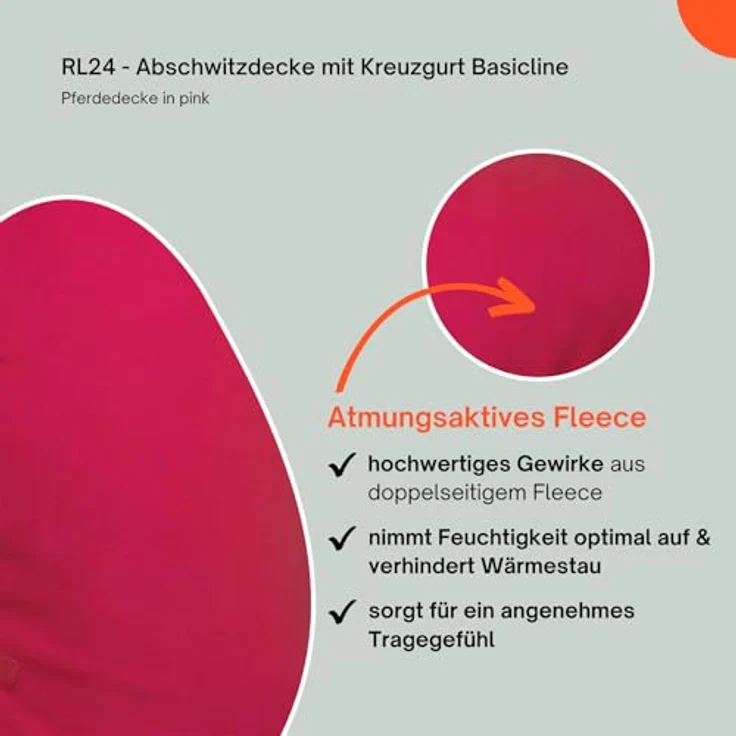 RL24 Abschwitzdecke BASICLINE, atmungsaktiv mit Kreuzgurt, pink, 165cm – Bild 3
