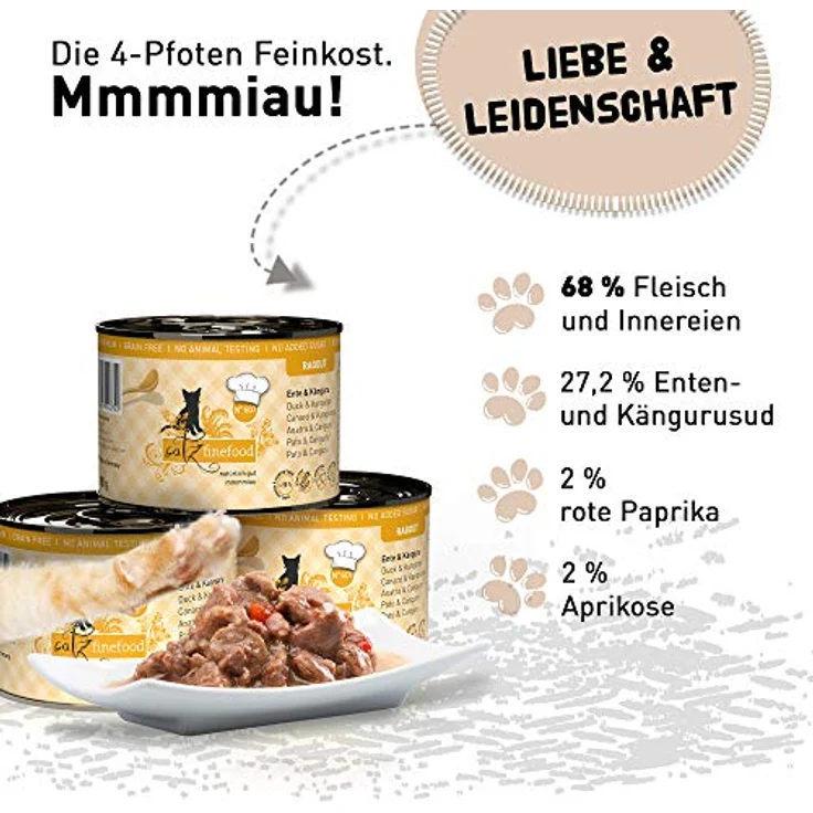 catz finefood Ragout N° 607, Känguru & Ente Nassfutter für Katzen in Sauce, getreidefrei und zuckerfrei, 6 x 190 g Dose – Bild 3