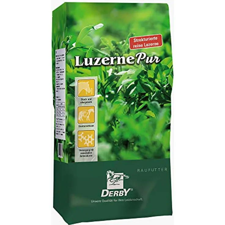 napz Derby Luzerne Pur, Pferdefutter 15 kg, staub- und allergenfrei, reich an essentiellen Aminosäuren, ideal für Zuchtpferde und stillende Stuten
