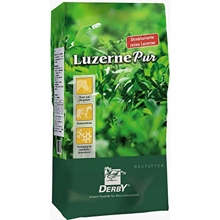 napz Derby Luzerne Pur, Pferdefutter 15 kg, staub- und allergenfrei, reich an essentiellen Aminosäuren, ideal für Zuchtpferde und stillende Stuten – Bild 1