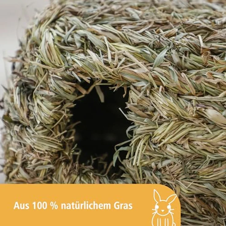 Kerbl Nagerhaus Grashaus, Unterschlupf und Spielplatz aus 100% getrocknetem Gras, 2 Eingänge, 28 cm x 18 cm x 15 cm, Modell 84053 – Bild 4