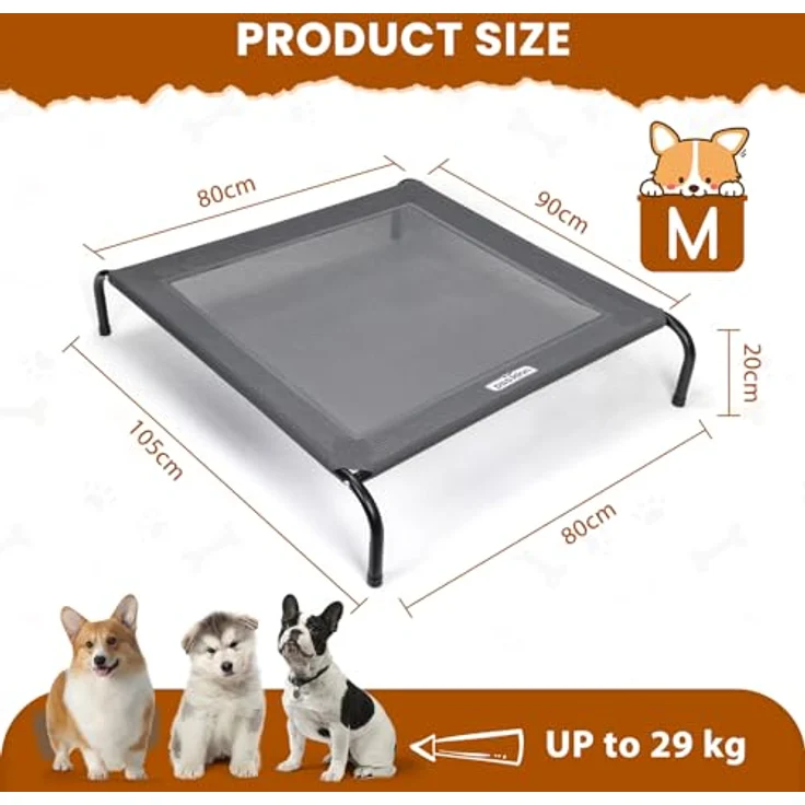 Nobleza Erhöhtes Hundebett für Mittelgroße Hunde, Outdoor Liege mit feuchtigkeitsbeständiger Netzoberfläche, grau, M, 105x80x20CM – Bild 2