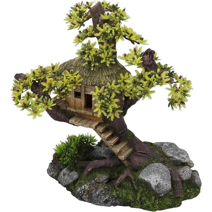 EBI Aqua Della Tree House mit Plants, Aquarium Dekoration aus hochwertigem Polyesterharz