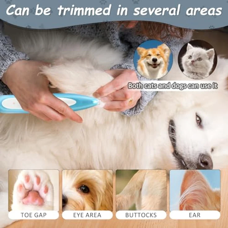 FFTANXS Pfotentrimmer für Hunde/Katze, wasserdichte Haarschneidemaschine mit LED-Licht, leise und vibrationsarm, geeignet für dickes Tierhaare, blau – Bild 4