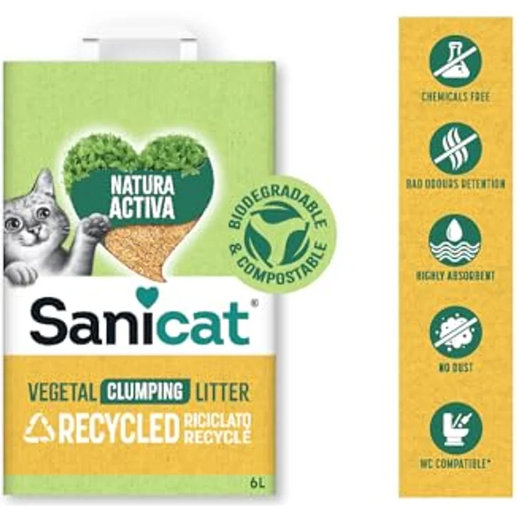 Sanicat Klumpstreu Recycled Corn Cob, 6 l, ausgezeichnete Absorption und natürliche Geruchsbindung, umweltfreundlich und biologisch abbaubar – Bild 2