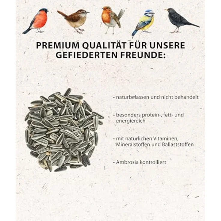 Dehner Natura Premium Wildvogelfutter, Sonnenblumenkerne, proteinreiches Ganzjahresfutter, 5 kg – Bild 2