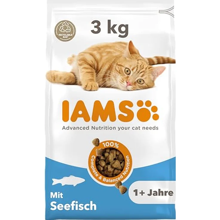 IAMS Trockenfutter fr Katzen mit Fisch, 3 kg, fr Katzen von 1-6 Jahren,  mit 87% tierischen Proteinen, weizenfrei, gesund fr Haut und Gelenke:  Tests, Infos & Preisvergleich