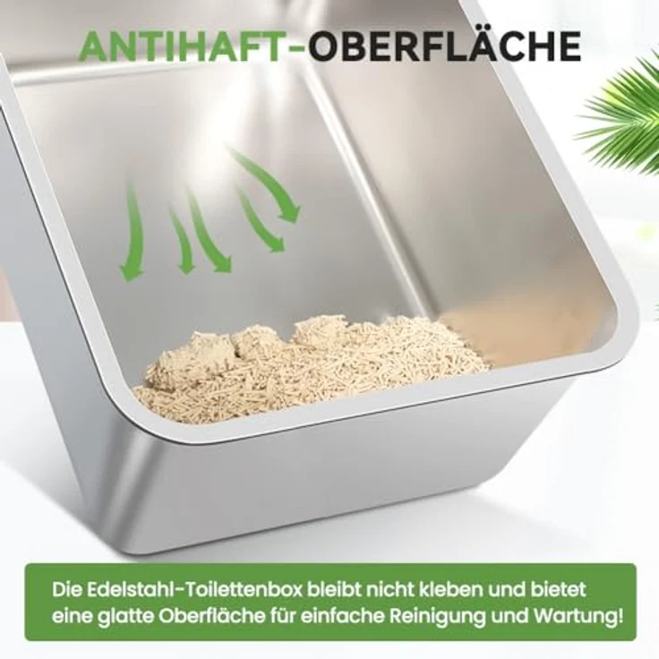 Petslucent Edelstahl Katzentoilette, extra große Metall-Liter-Box mit hohen Seitenwänden, leicht zu reinigen, antihaftbeschichtet, 50 cm x 35 cm x 15 cm – Bild 5