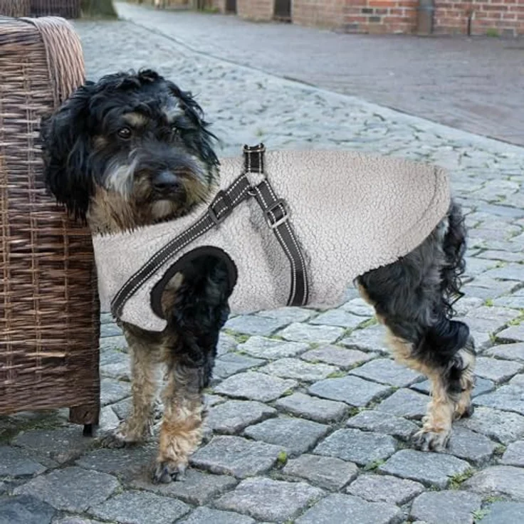 Nobby Hundemantel Plis 32 cm 2 in 1, grau, mit integriertem Geschirr und Reißverschluss, warmes Teddyfleece – Bild 2