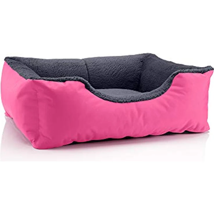 BedDog Hundebett Teddy, waschbares Hundesofa aus Cordura und Microfaser-Velours, ergonomisches Kissen mit erhöhtem Rand, Größe M, pink-grau – Bild 1