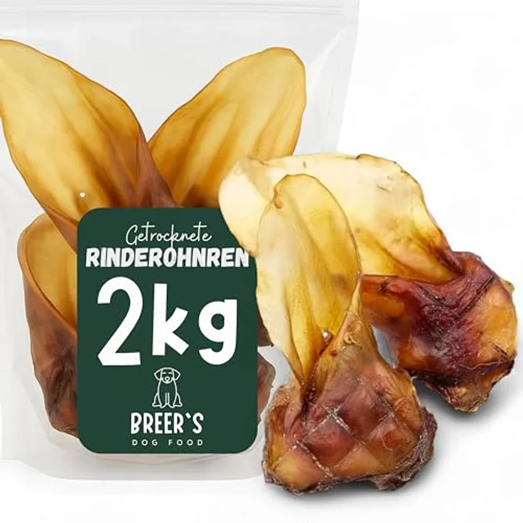 Hunde Helden BREERs Getrocknete Rinderohren mit Muschel, 2 Kg, Luftgetrocknete Hundesnacks für große und mittlere Hunde, FSC-zertifiziert
