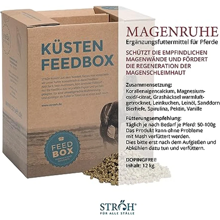 STRÖH Magenruhe Pferd, 12kg Feedbox für Magen, Darm & Verdauung, Mineralfutter mit Bierhefe, Sanddorn & Vanille – Bild 2