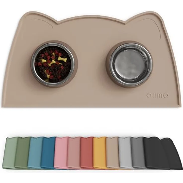 OHMO Napfunterlage für kleine Hunde und Katzen, rutschfeste Silikonmatte, wasserdicht, 46x25 cm, beige – Bild 1
