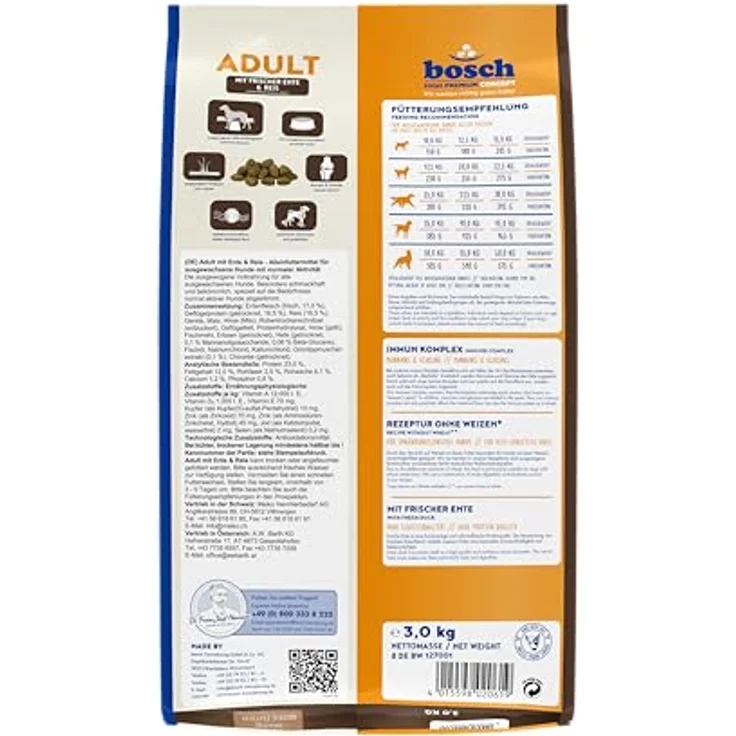 Bosch High Premium Concept Adult Hundefutter, Ente & Reis, 3 kg, weizenfrei, mit Grünlippmuschel zur Gelenkunterstützung – Bild 2