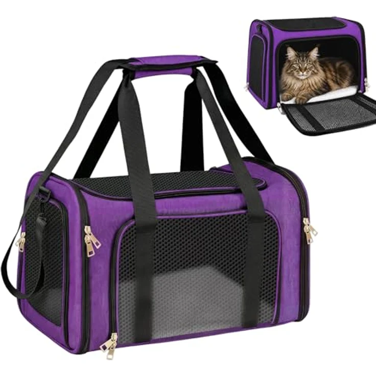 Aipwerer Faltbare Katzen Transportbox, Atmungsaktiv, 2 Größen (M/L) für Katzen bis 8 kg, mit gepolsterten Griffen und verstellbarem Schultergurt – Bild 1