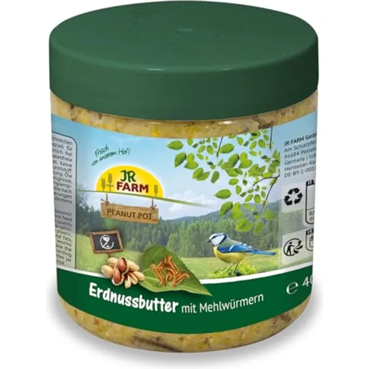 JR FARM Garden PPot Erdnussbutter mit Mehlwürmern, 400g, energiereiches Vogelfutter, gentechnikfrei, made in Germany