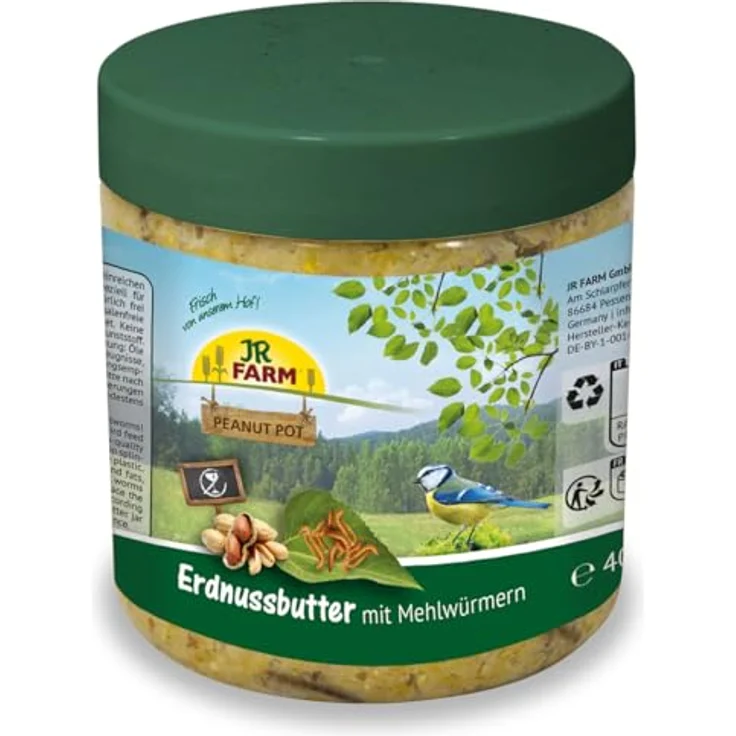 JR FARM Garden PPot Erdnussbutter mit Mehlwürmern, 400g, energiereiches Vogelfutter, gentechnikfrei, made in Germany – Bild 1