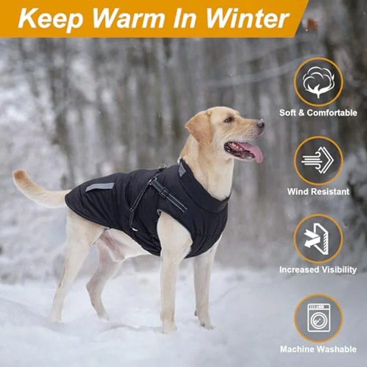 Aisuowa Hundemantel, Winter Hundejacke Wasserdicht und Winddicht mit Bauchschutz, Fleece gefüttert, Reflektierend, für kleine, mittlere und große Hunde – Bild 2
