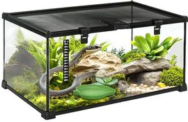 PawHut Terrarium für Reptilien, Glasterrarium mit Thermometer, wasserdicht und ausbruchsicher, schwarz, 50 x 30 x 25 cm
